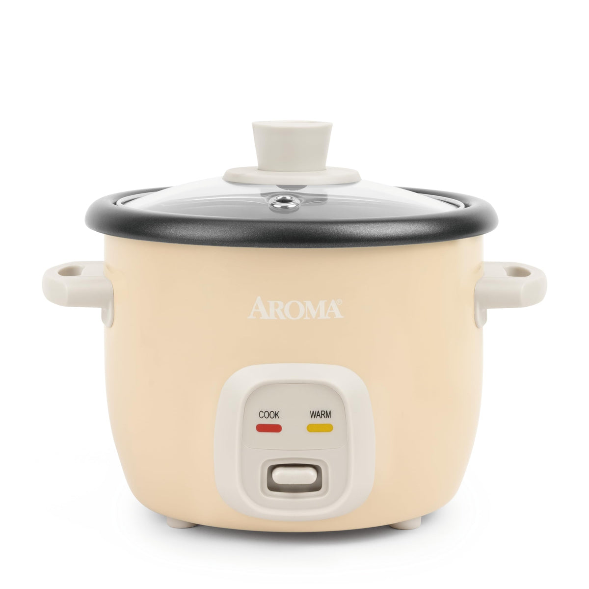 AROMA Mini Rice Cooker front view for compact kitchens and easy meals.
