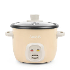 AROMA Mini Rice Cooker front view for compact kitchens and easy meals.