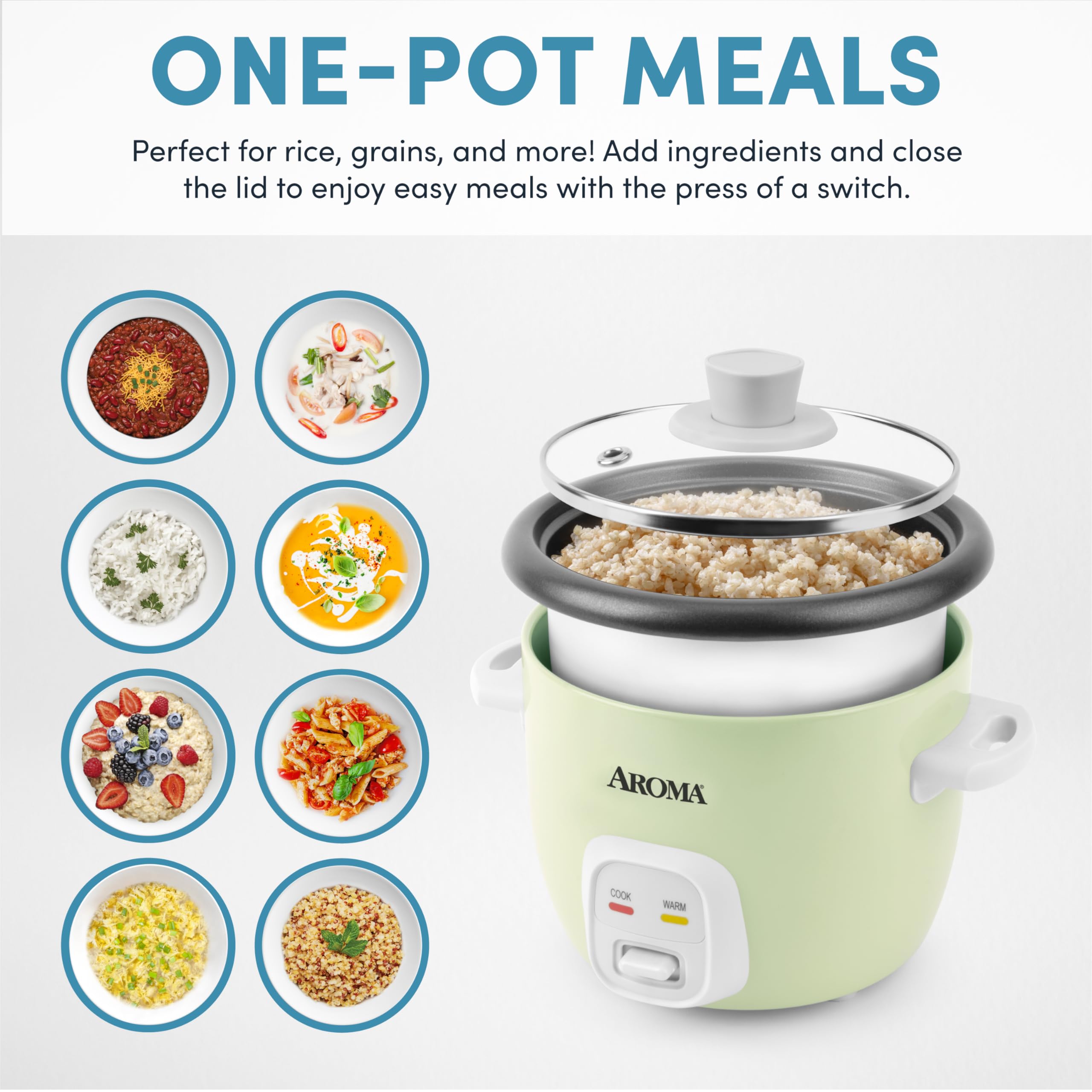 AROMA Mini Rice Cooker perfect for oatmeal, delivering warm, ready-to-serve texture.