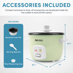 AROMA Mini Rice Cooker steams rice evenly for fluffy results.