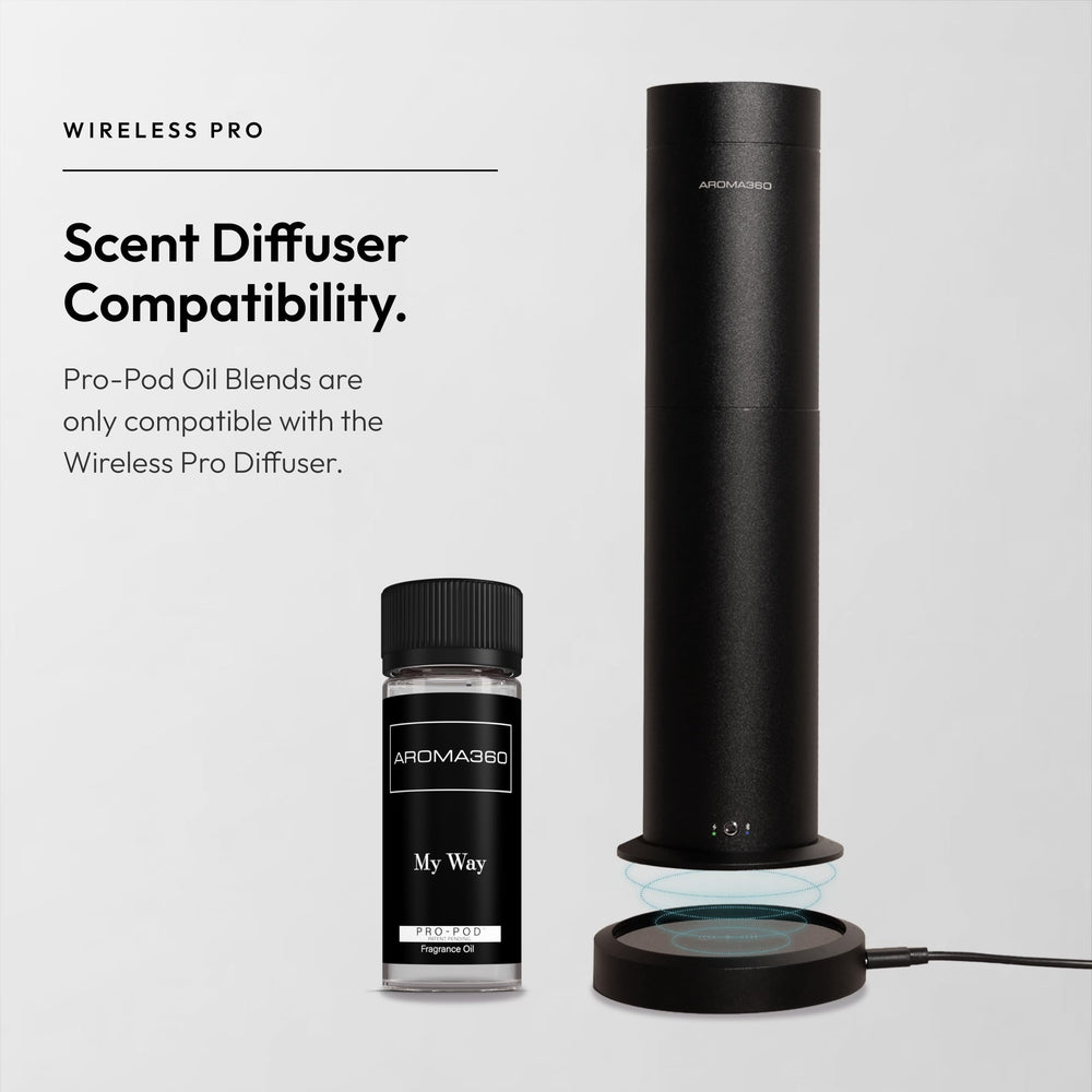 Aroma360 diffuser in a chic room setting illustrating hotel-inspired luxury ambiance.
