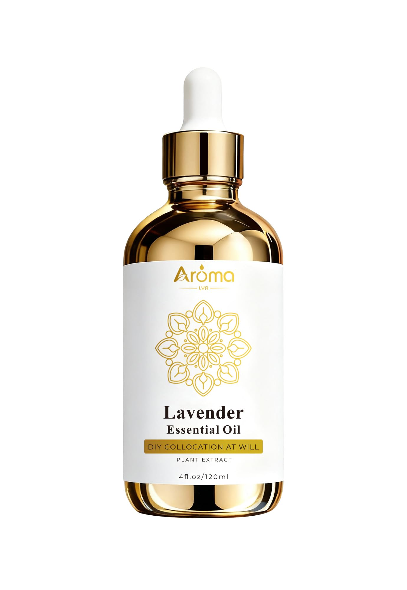 AromaLYA Lavender oil in amber bottle for pure diffusion and fragrance.