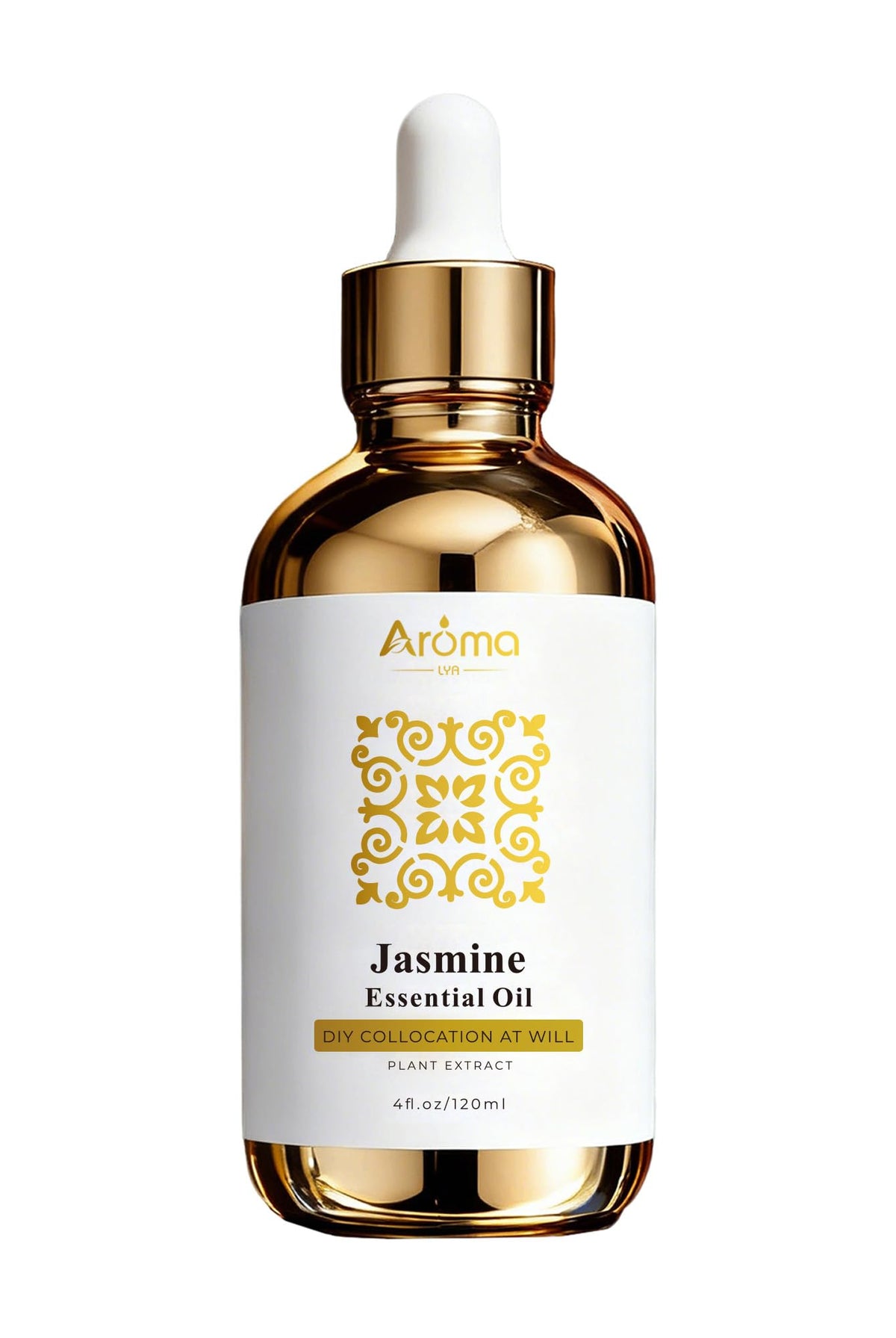 AromaLYA Jasmine essential oil bottle with dropper for precise, mess-free use.