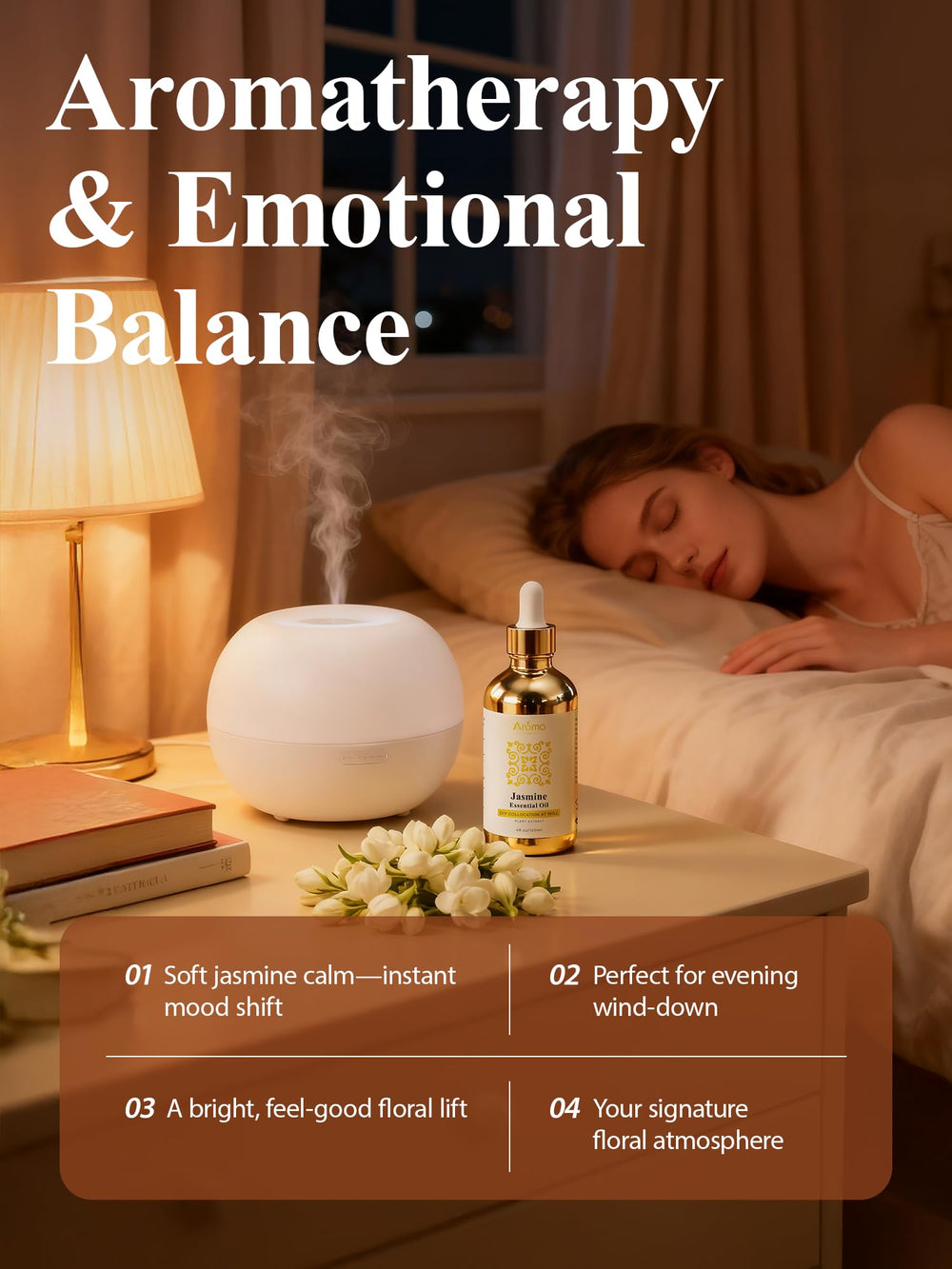 AromaLYA Jasmine room-spray-ready setup for quick home fragrance boosts.
