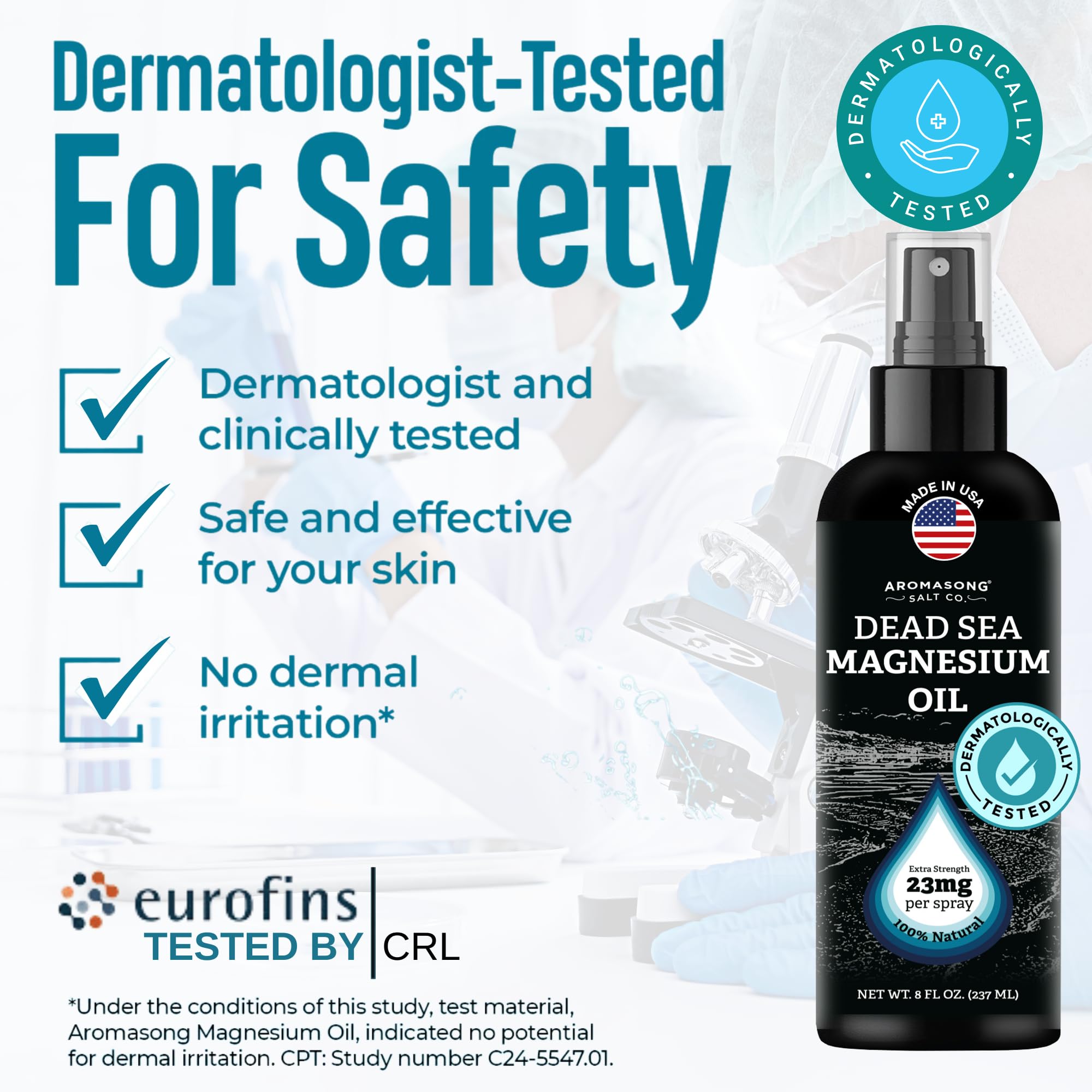 Packaging showing USA-made quality of Aromasong Magnesium Spray.