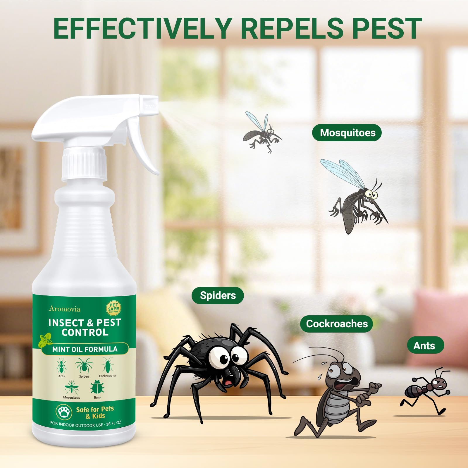 Aromovia Peppermint Oil Spray with cinnamon oil for enhanced deterrence.