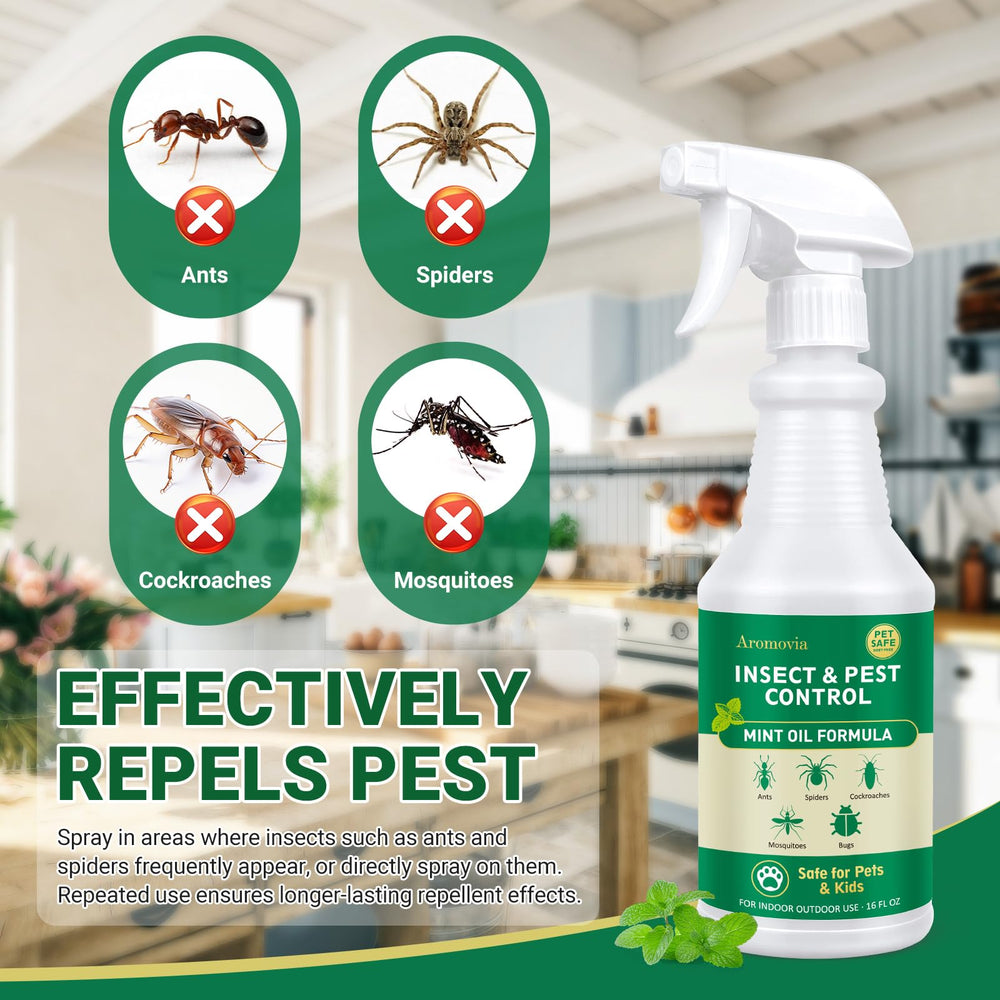 Aromovia Peppermint Oil Spray mist helps repel pests in kitchens and hallways.