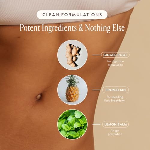 Arrae Bloat capsules poured from bottle illustrate quick-acting relief after meals