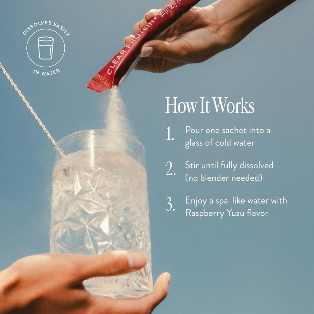 Arrae Clear Protein being mixed with water for easy daily nutrition.