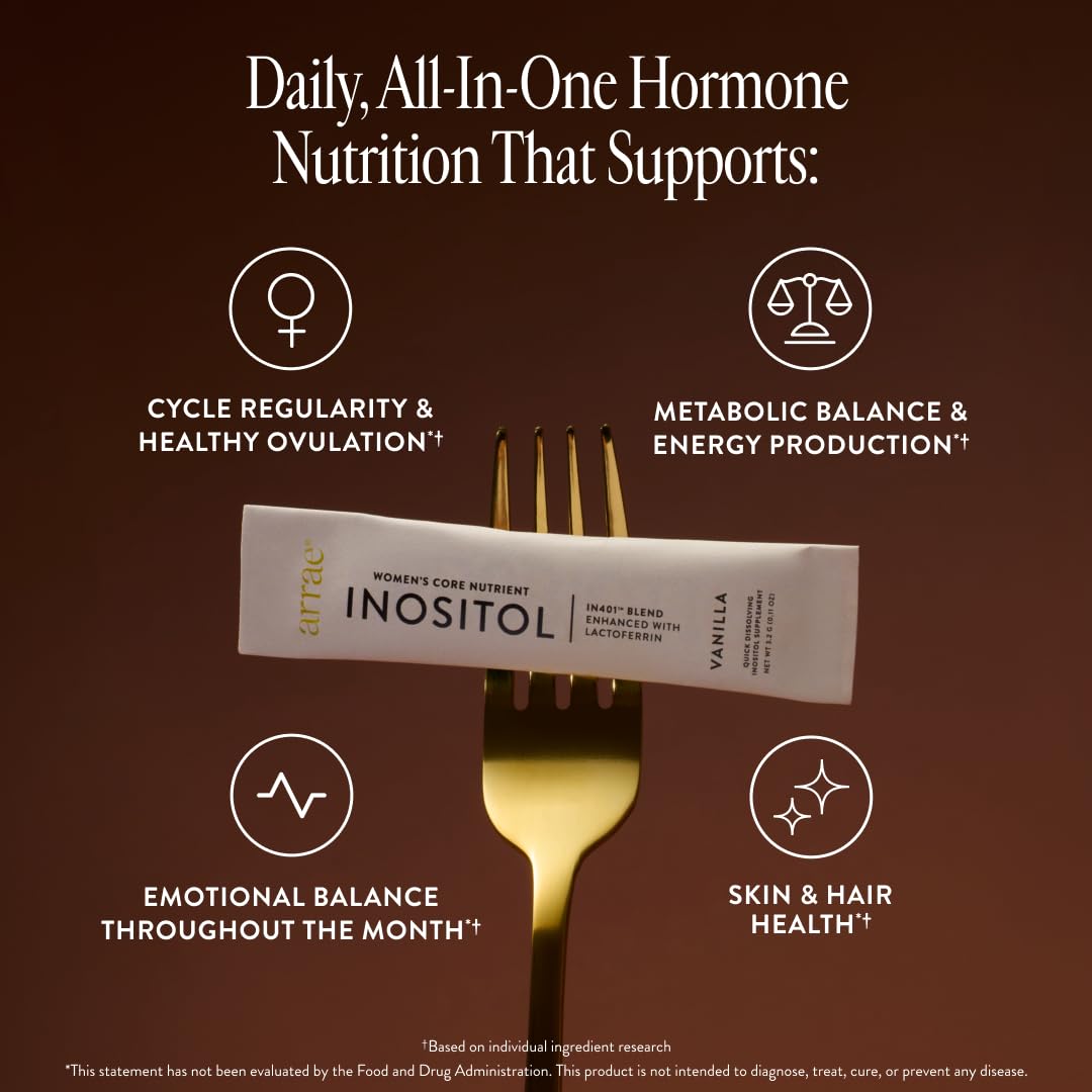 Arrae Inositol bottle front view highlighting easy at-home supplementation.