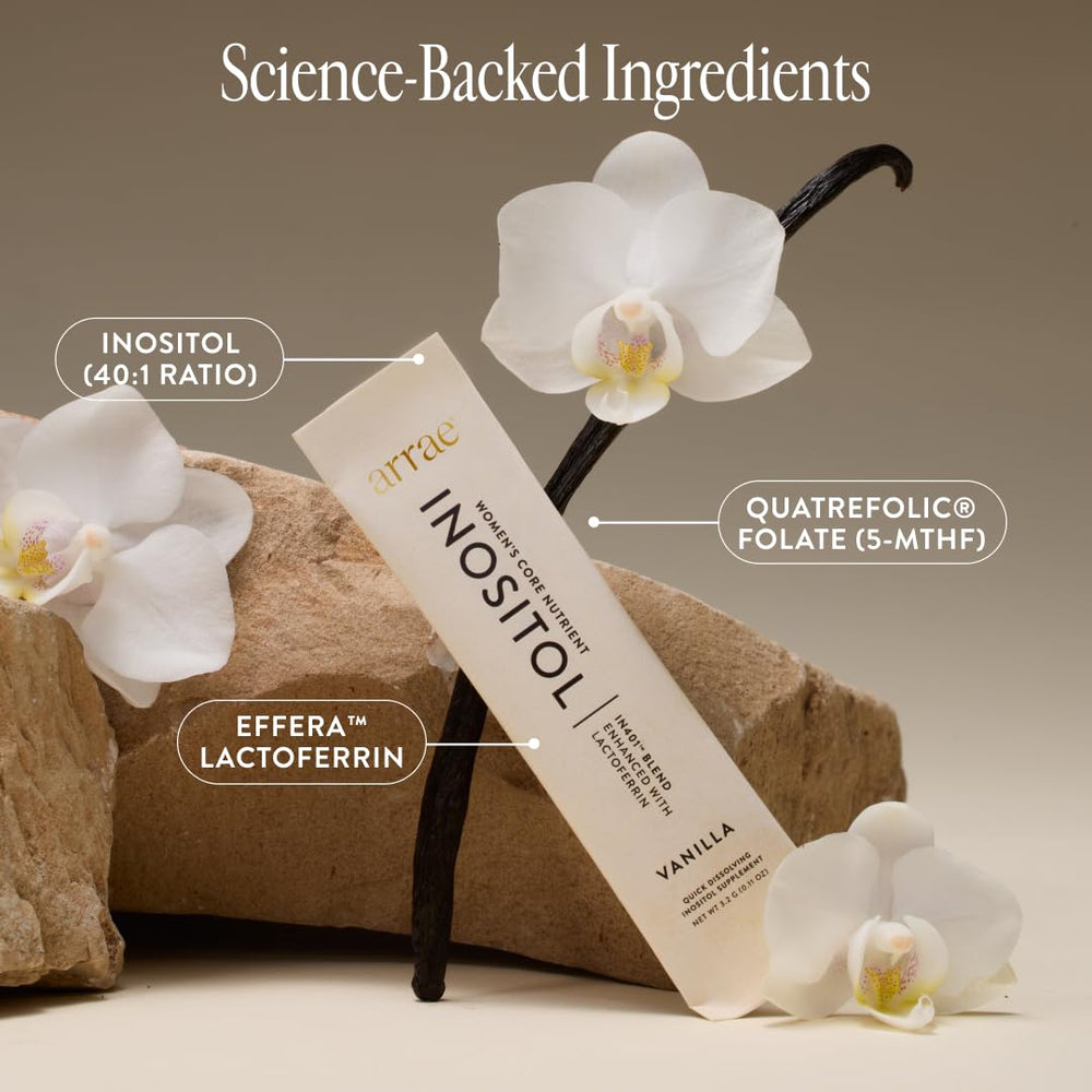 Arrae Inositol with lactoferrin ingredient detail emphasizing nutrient synergy.