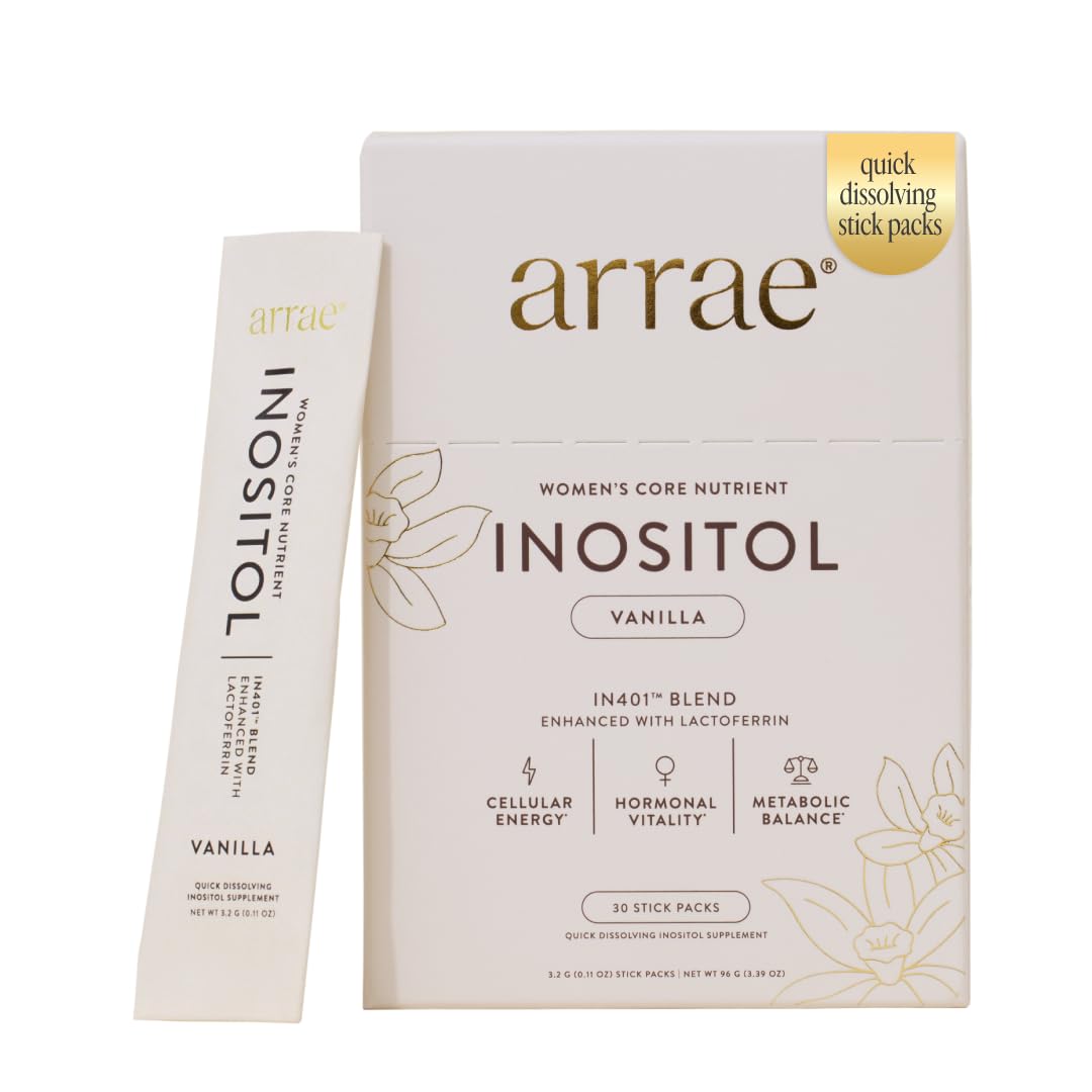 Arrae Inositol vanilla stick-pack for convenient daily hormonal support.