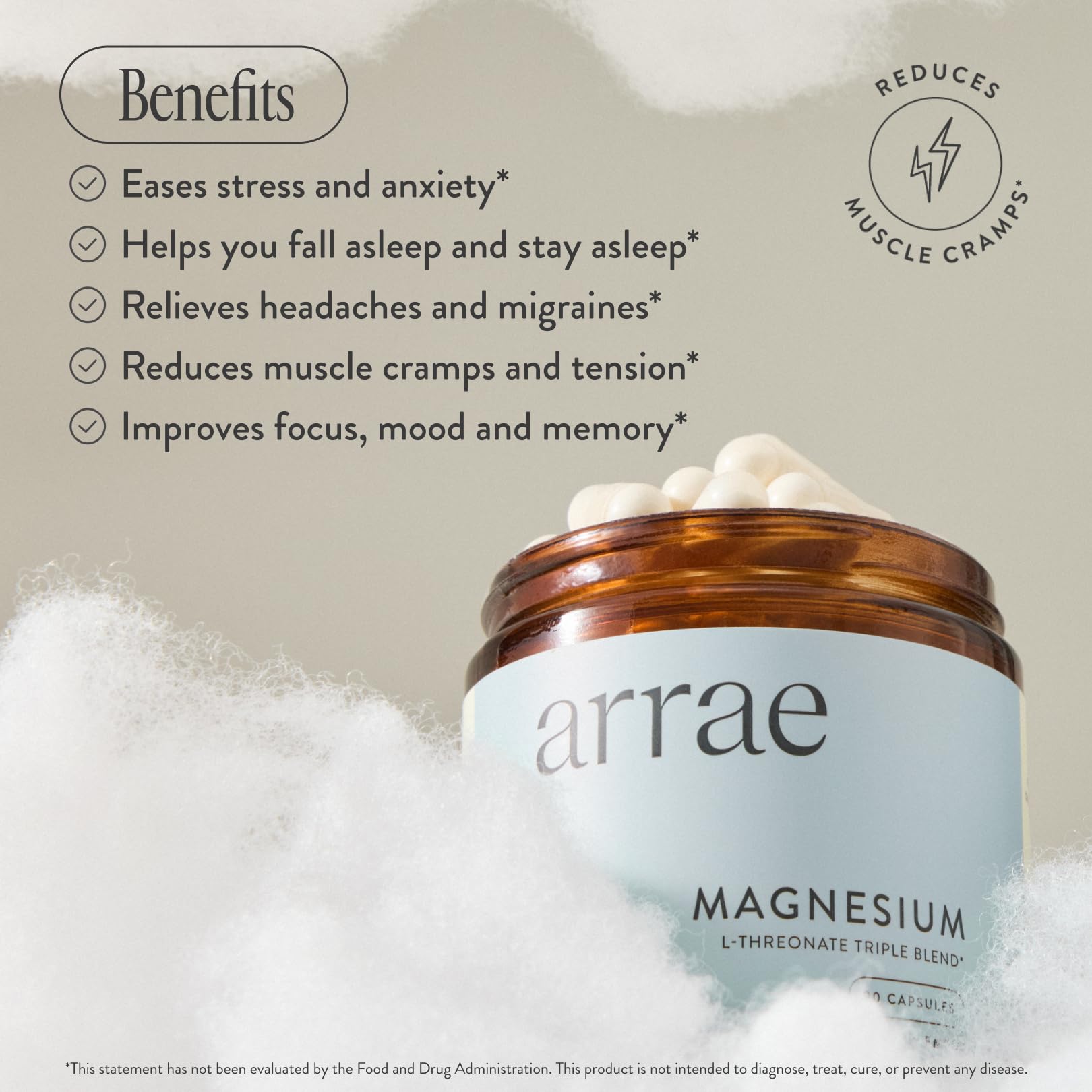 Arrae magnesium supplement packaging front conveying premium magnesium formula