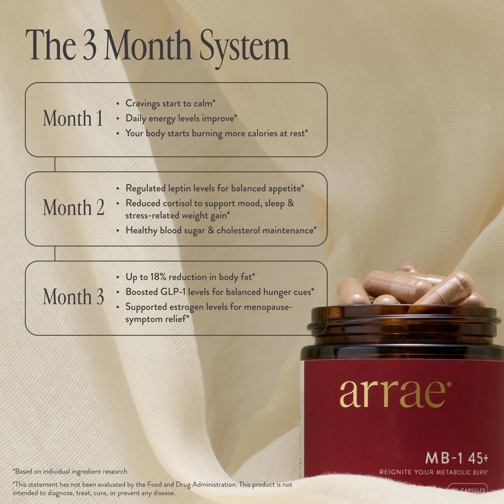 Arrae MB-1 45+ bottle being poured for easy daily dosing.