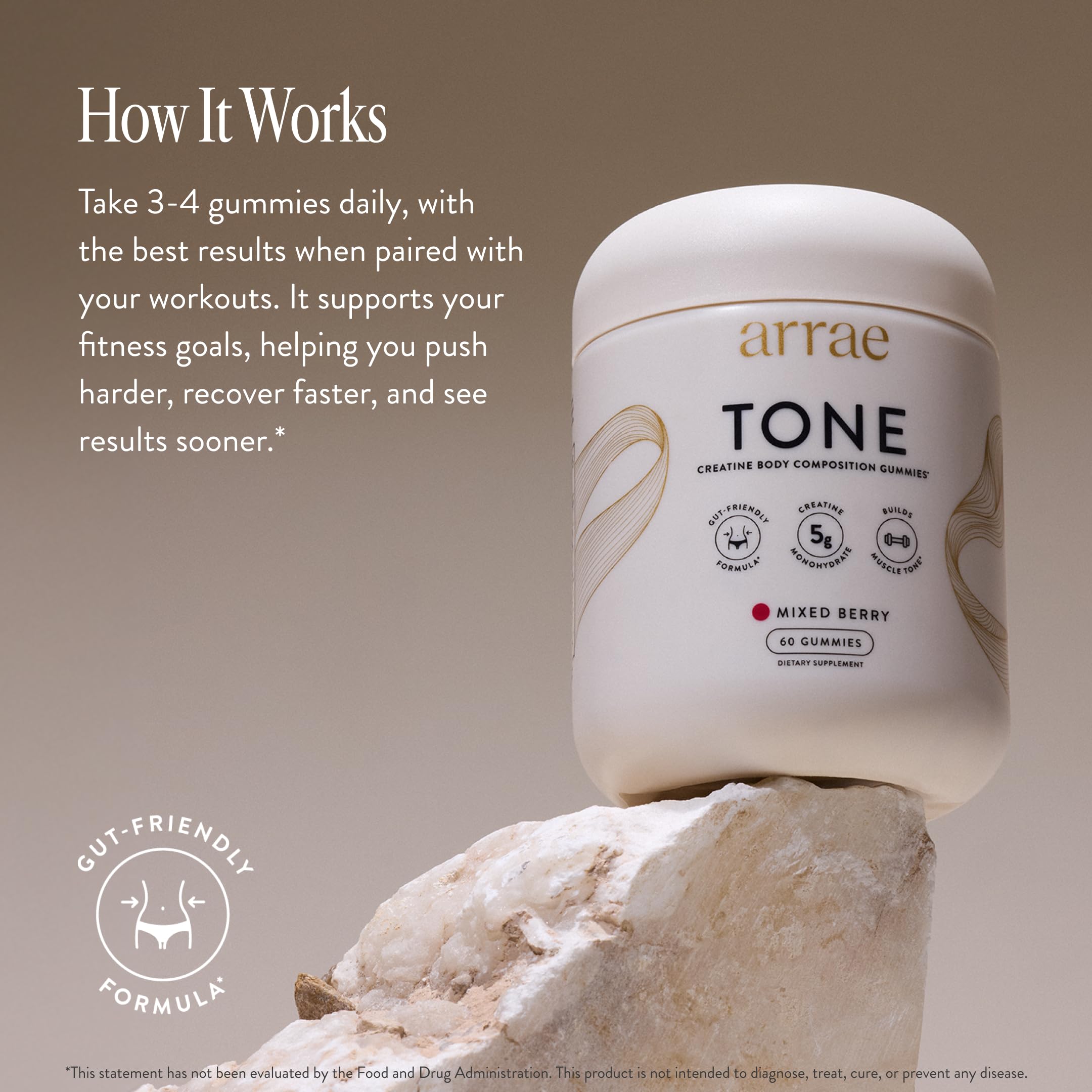 Arrae Tone Gummies gym scene highlighting performance and recovery potential.