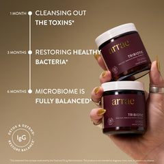 Arrae Tribiotic in a kitchen scene suggesting easy daily gut health routine.