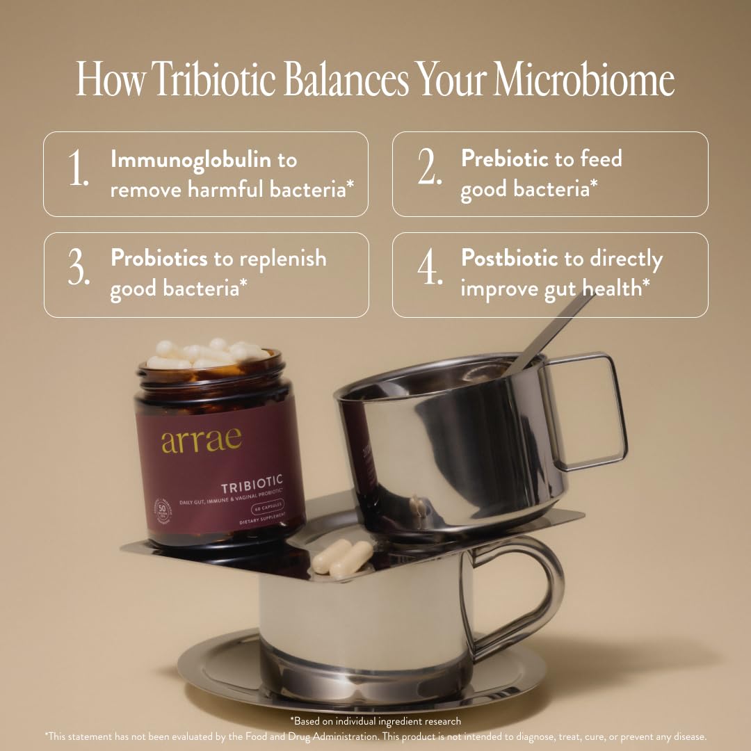 Arrae Tribiotic vaginal balance graphic illustrating pH support and comfort.