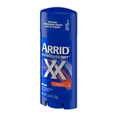 ARRID XX close-up label showcases ultra-dry formula designed for stress moments.