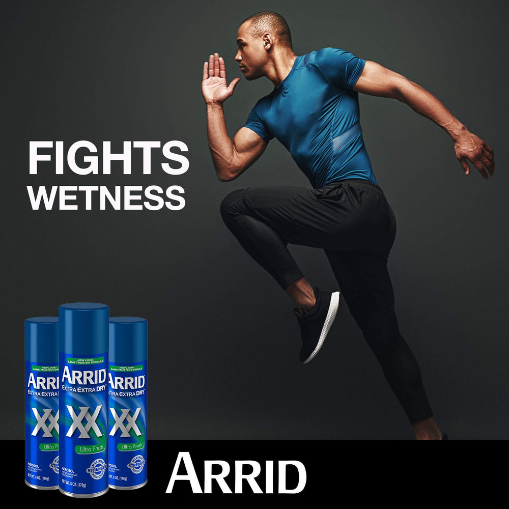 Arrid XX Dry Ultra Fresh label closeup highlights maximum strength protection.