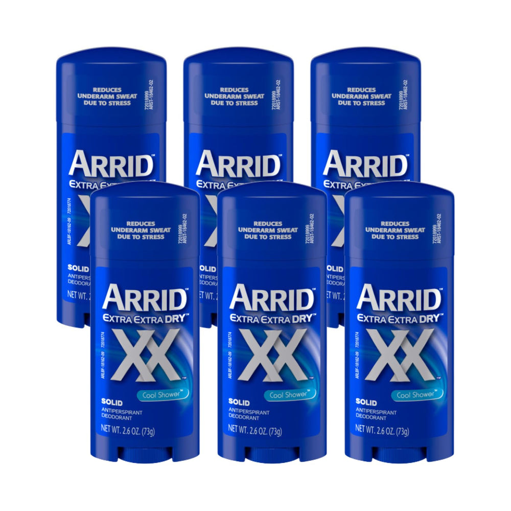 Arrid XX Extra Extra Dry Cool Shower stick six-pack for daily moisture control.