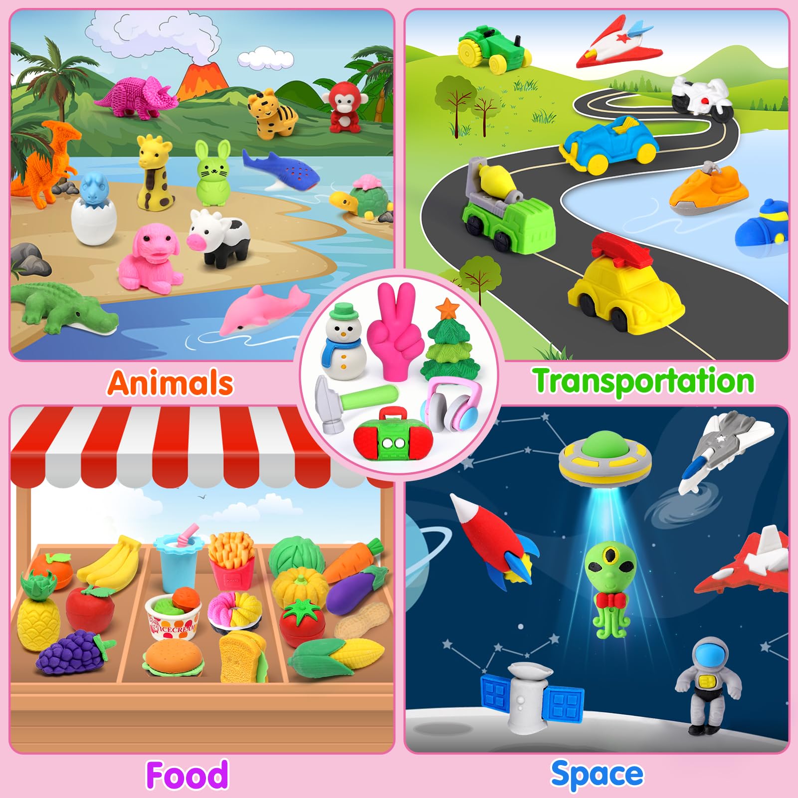 Arscniek classroom rewards image highlights colorful erasers for motivation.