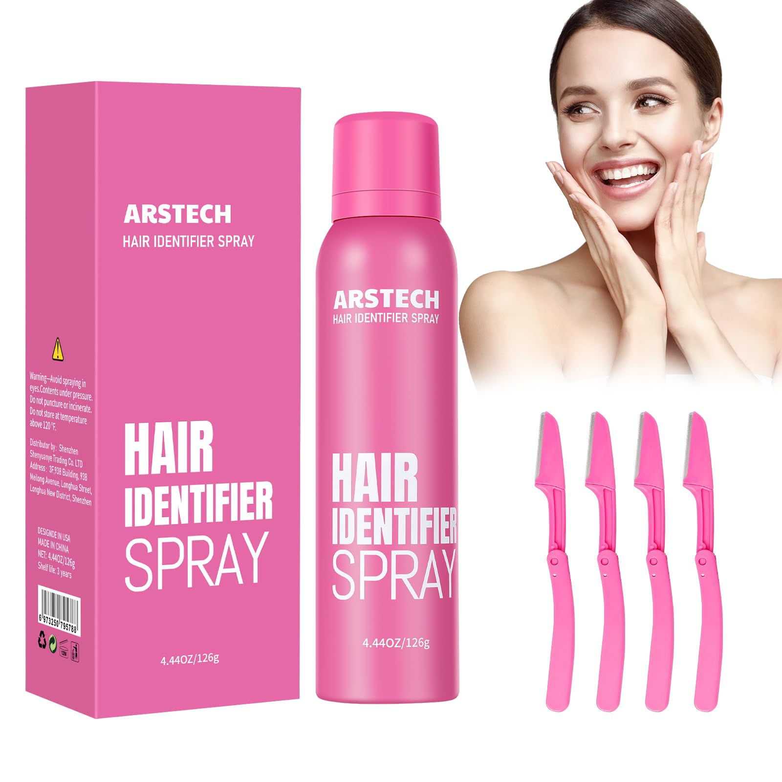 Arstech Hair Identifier Spray bottle shows precise hair spotting for smoother shaving.