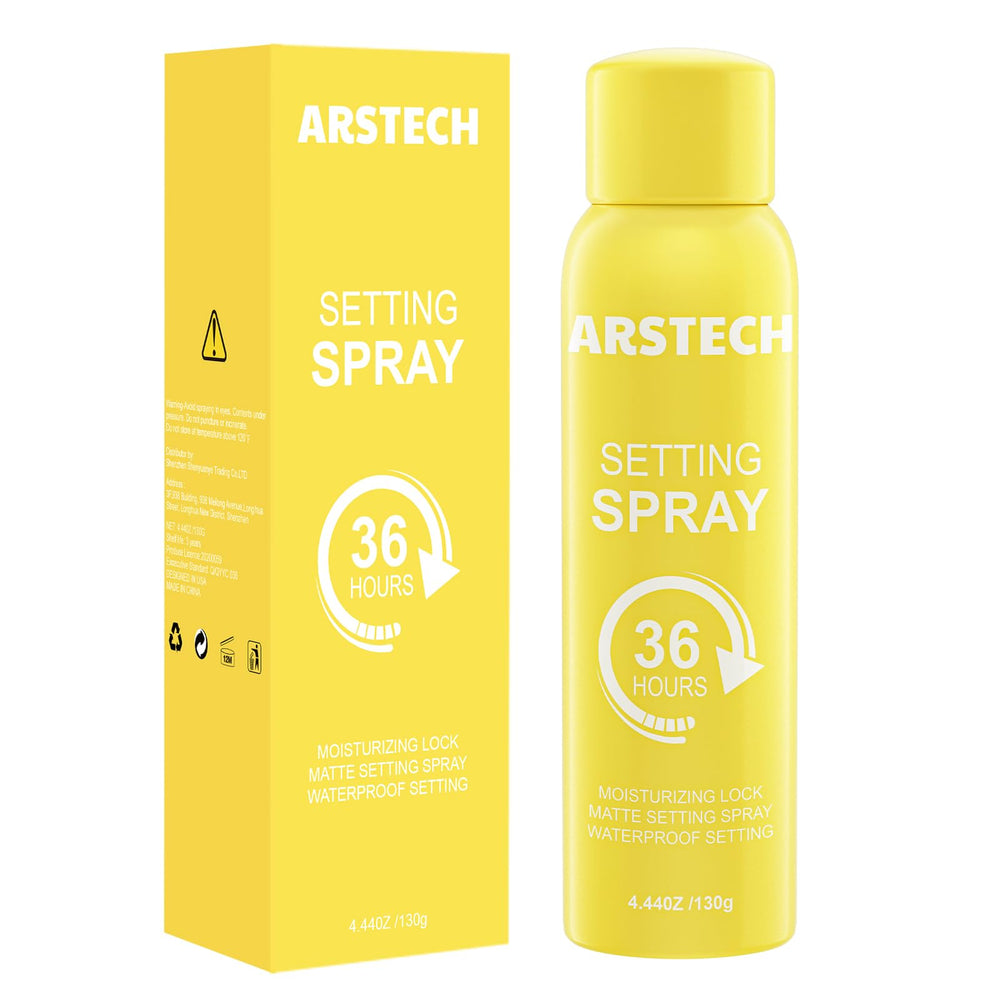 arstech setting spray bottle with lime scent provides long-lasting makeup hold.