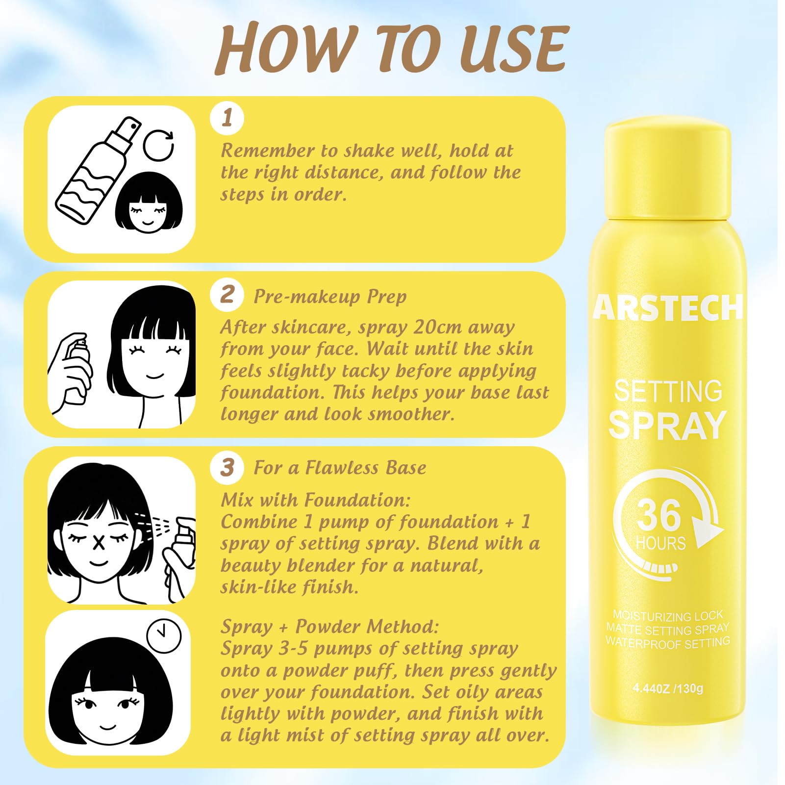 arstech alcohol-free spray is gentle on skin during makeup wear.
