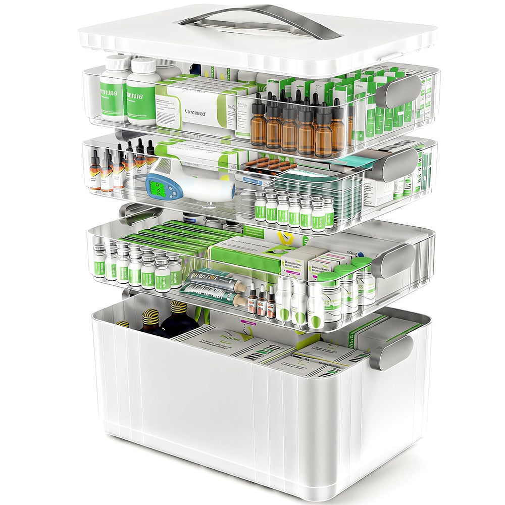 ARSTPEOE 4-tier medicine organizer with transparent trays for easy med checks
