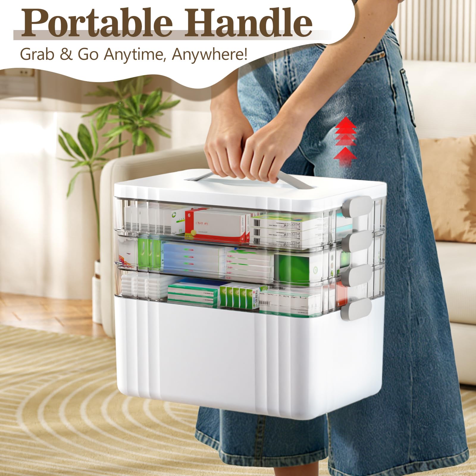 ARSTPEOE adjustable four-layer container for emergency, daily, and spare meds