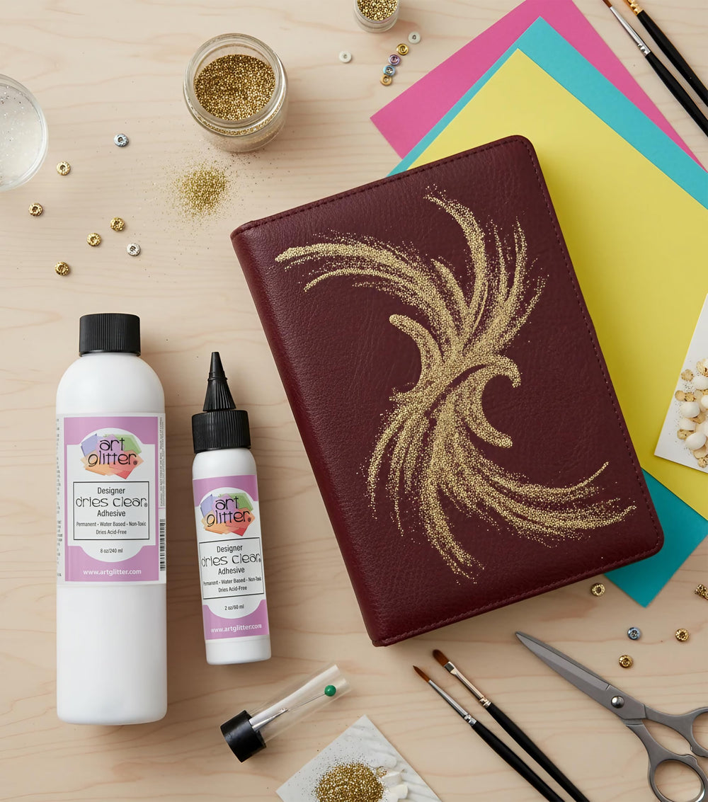 Art Glitter kit includes 8oz and 2oz bottles for versatile projects.