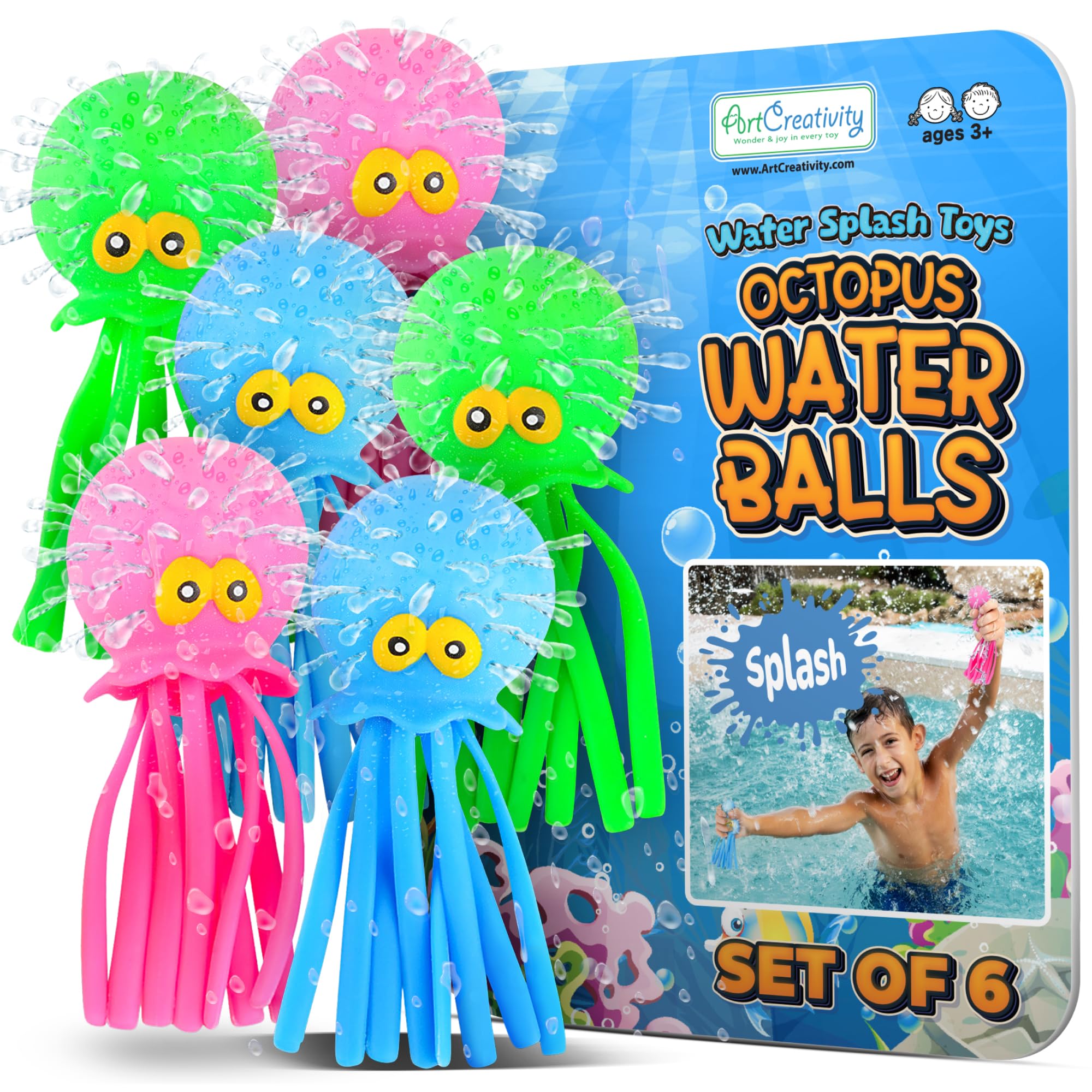 ArtCreativity octopus water ball in color assortment delivers splashy sensory play.