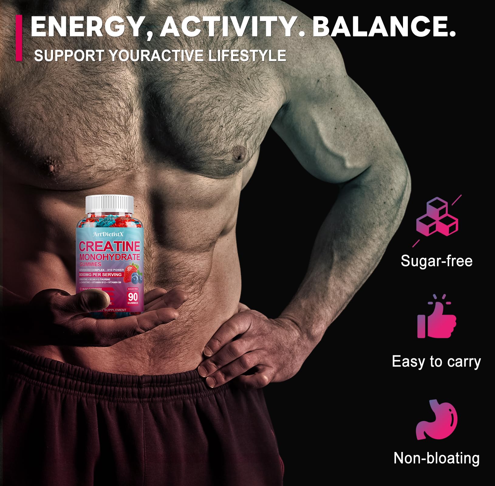 ArtDietistX Gummies bottle back label with nutrition facts.