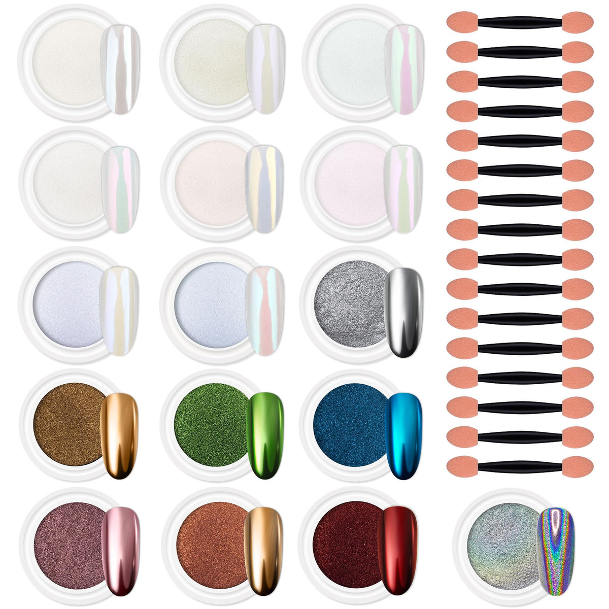Artdone 16 colors chrome nail powder set with iridescent finishes for gel nails