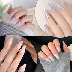 Artdone Aurora chrome powder showing shifting hues over light gel polish