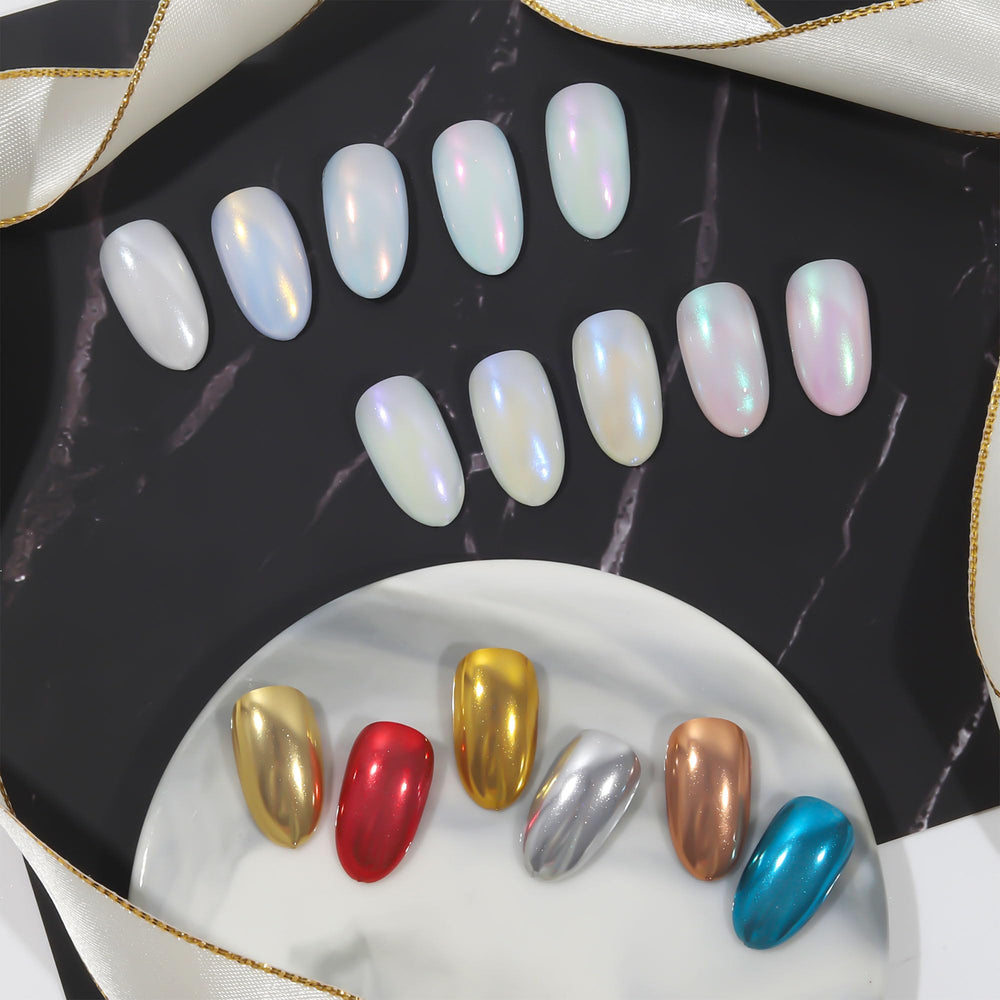 Artdone chrome powder dip steps visual for semi-dry top coat technique