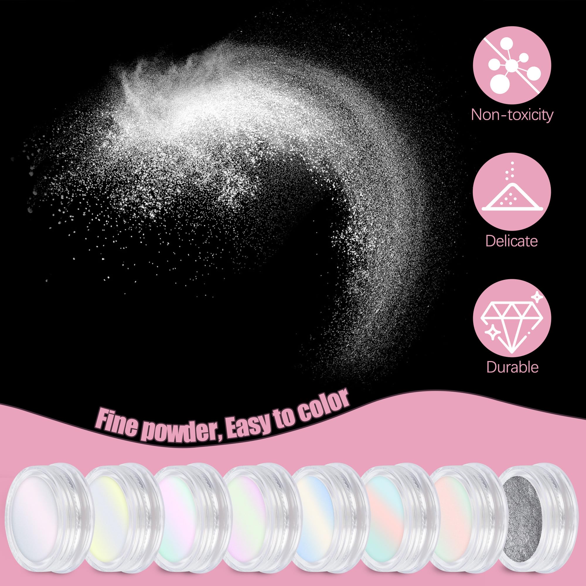 Artdone white lava chrome powder for subtle color shifts.