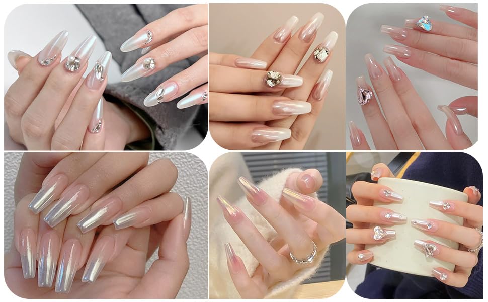 Artdone White Pearl Chrome on nail displaying iridescent aurora effect