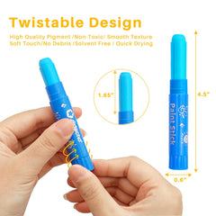 Artecho Tempera Paint Sticks twist-up mechanism prevents spills during use.