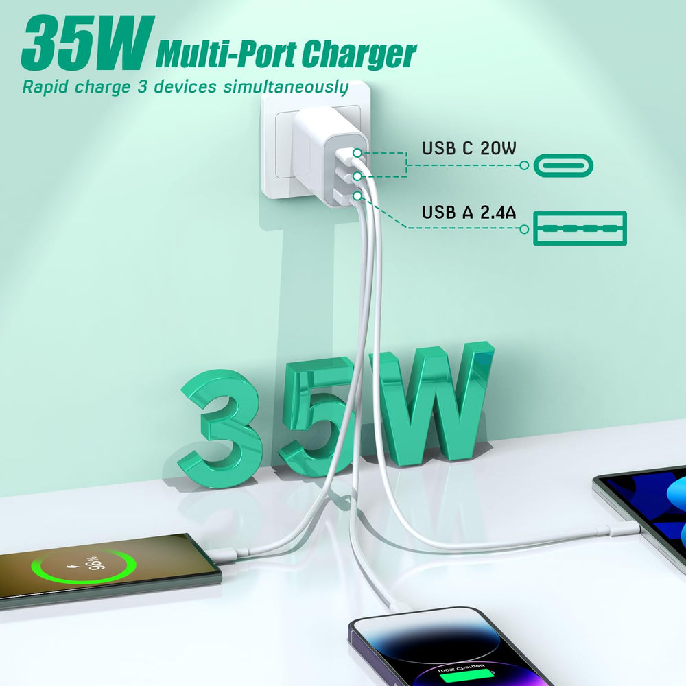 Articona 3-Port USB-C wall plug ready for multi-device charging.