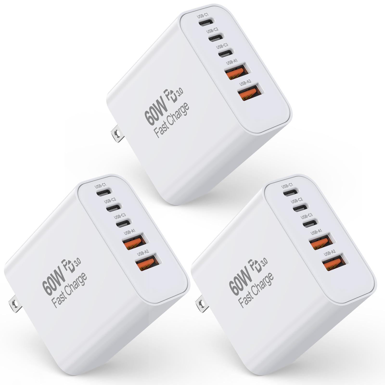 Articona 3pack 60W fast charger block with five ports for versatile home charging.