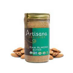 Artisana Almond Butter jar front view, creamy spread ready for toast or smoothies