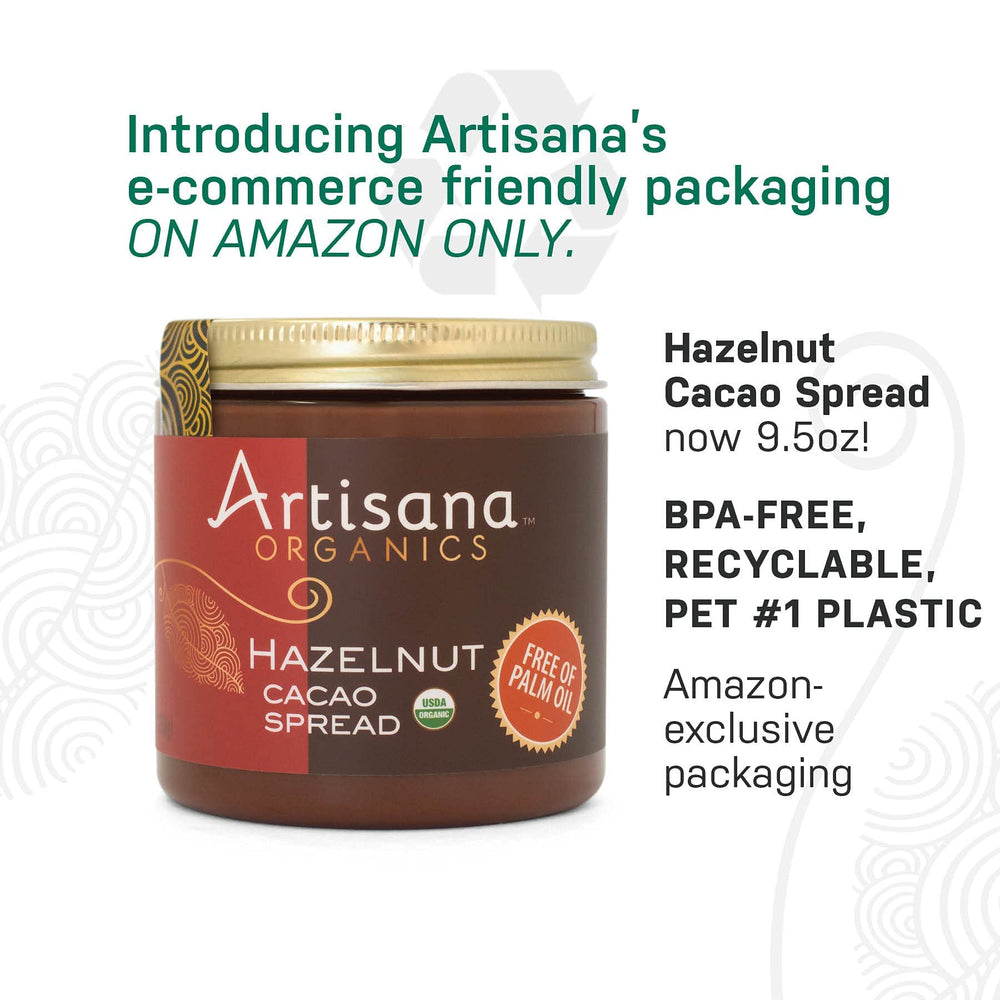 Artisana Hazelnut Cacao Spread on toast, creamy indulgence.