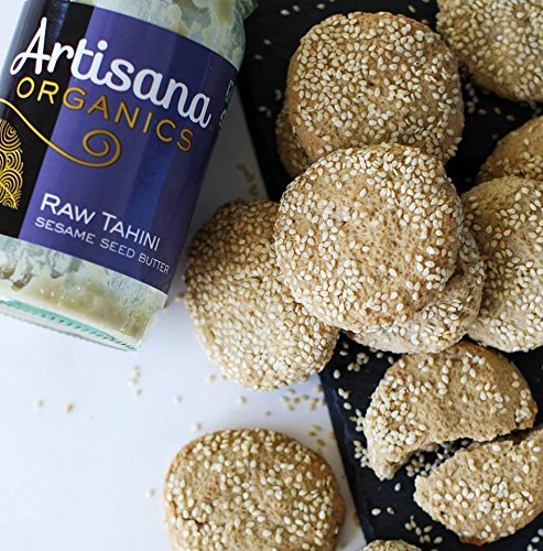 Artisana Tahini drizzle on dessert demonstrates richness for creamy toppings.