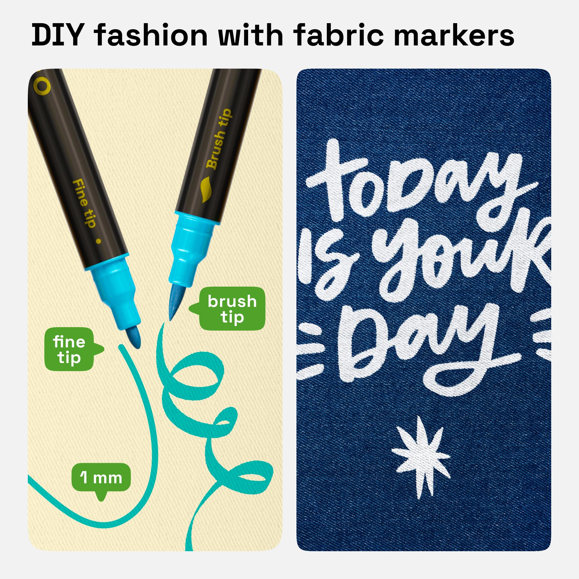 ARTISTRO 12 Dual-Tip markers brush-tip demonstrates broad strokes on fabric