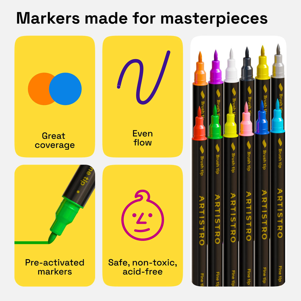 ARTISTRO markers demonstrate quick-drying, non-bleeding ink on fabric