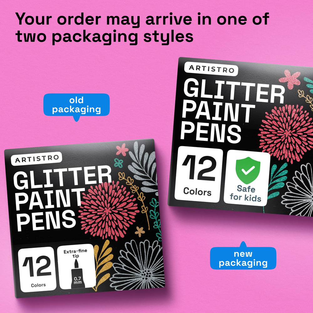 Artistro glitter pens tip close-up showing easy activation