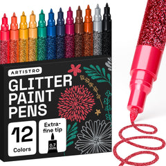 Artistro glitter paint pens on glass for quick-dry shimmer and marking
