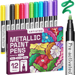 ARTISTRO 12 metallic paint pens for glass marking with quick-drying glossy finish