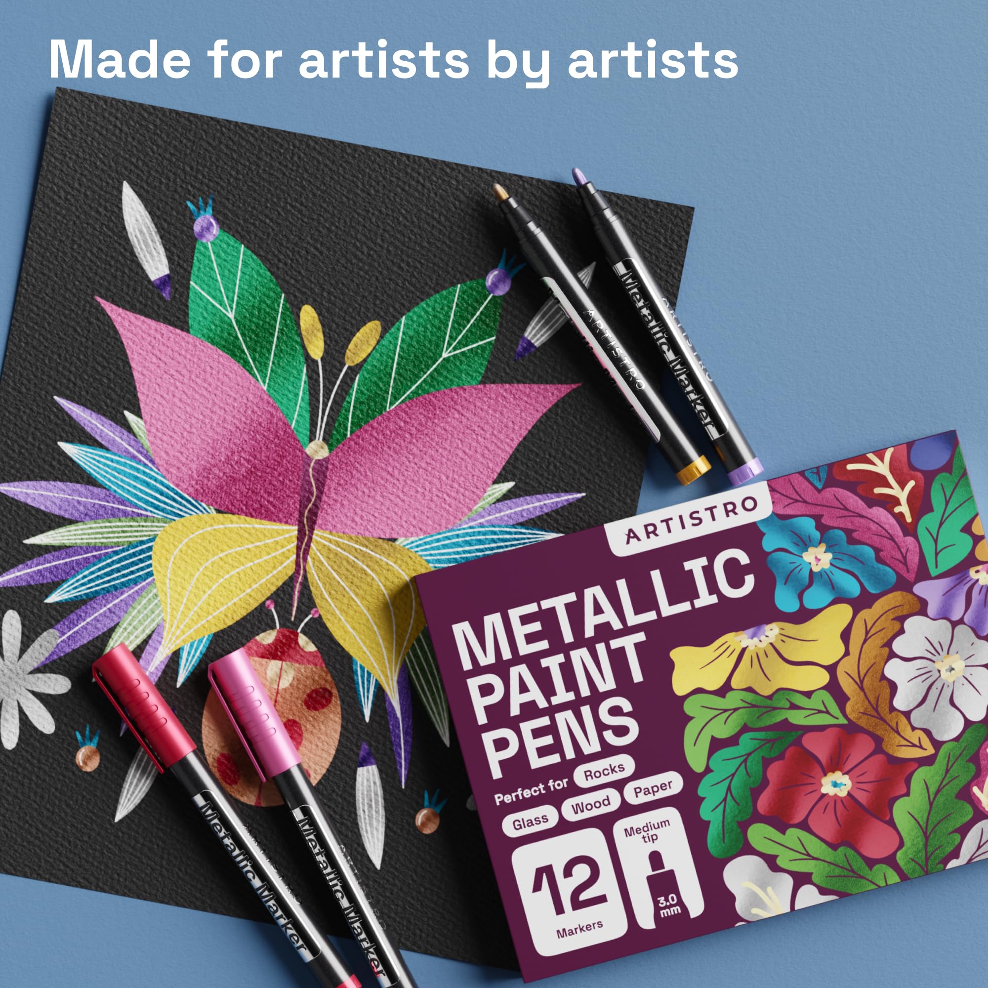 ARTISTRO 12 metallic paint pens for scrapbooking with reflective accents